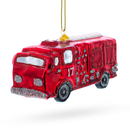 Classic Fire Truck Glass Christmas Ornament