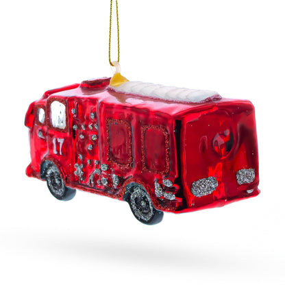 Classic Fire Truck Glass Christmas Ornament