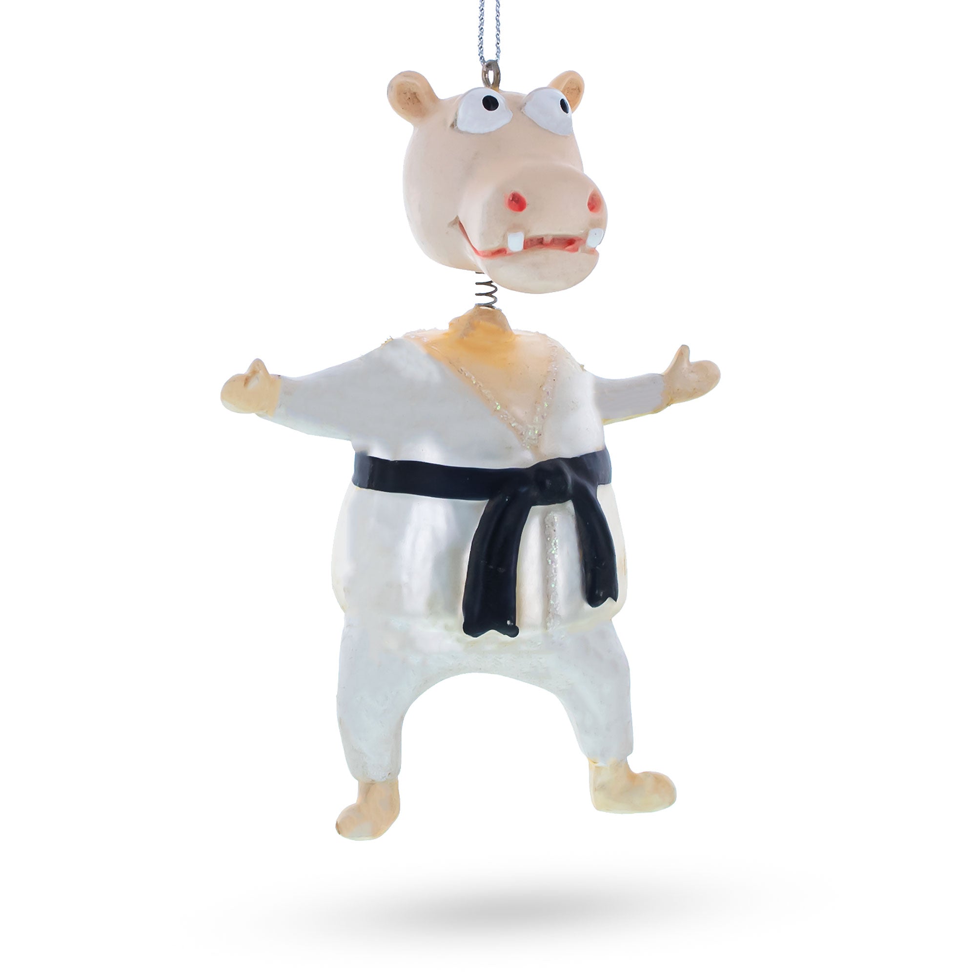 Martial Arts Karate Hippo Glass Christmas Ornament