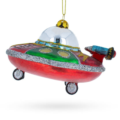 Mysterious UFO / Alien Saucer Glass Christmas Ornament
