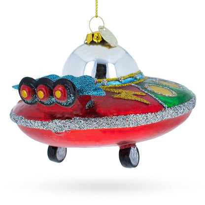 Mysterious UFO / Alien Saucer Glass Christmas Ornament