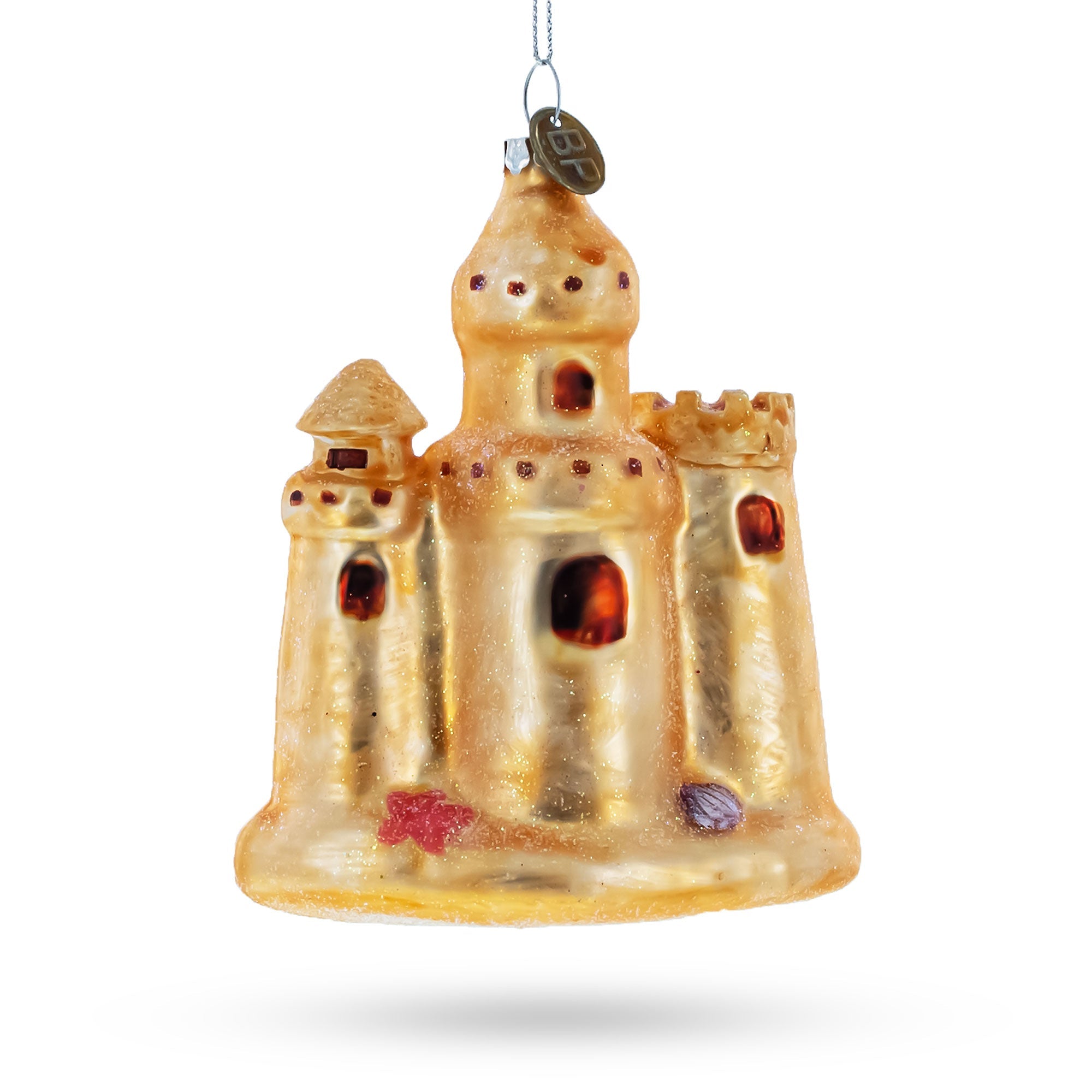 Beachy Sand Castle Glass Christmas Ornament