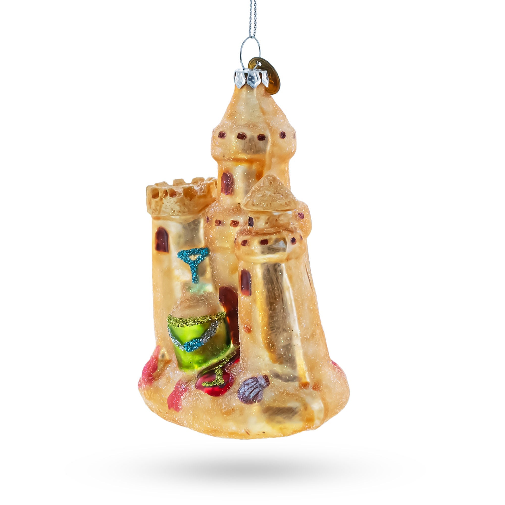 Beachy Sand Castle Glass Christmas Ornament