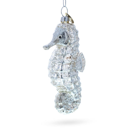 Silver Seahorse Glass Christmas Ornament