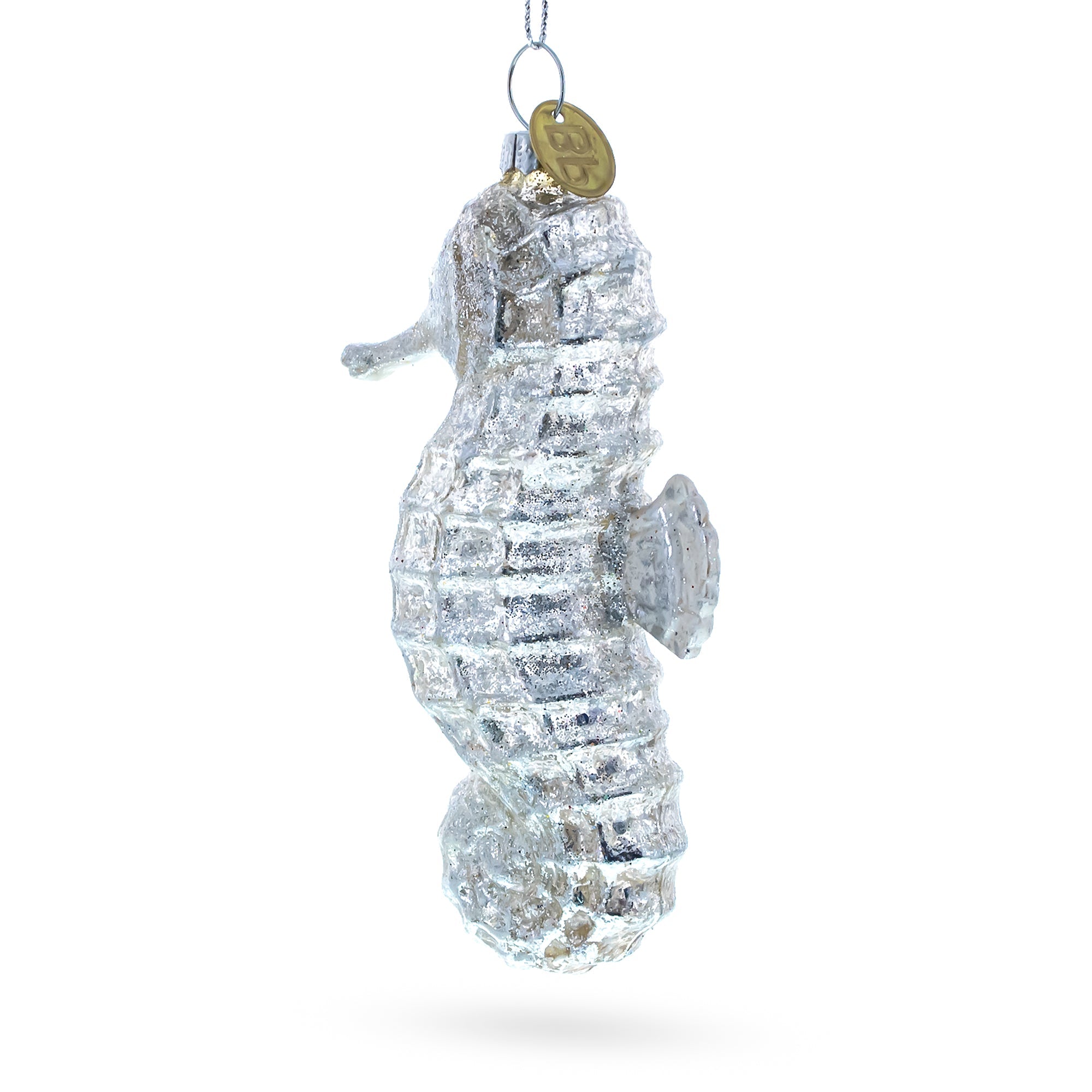 Silver Seahorse Glass Christmas Ornament