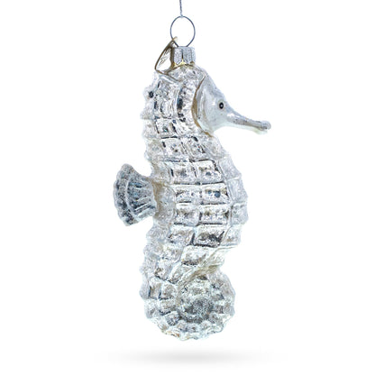 Silver Seahorse Glass Christmas Ornament