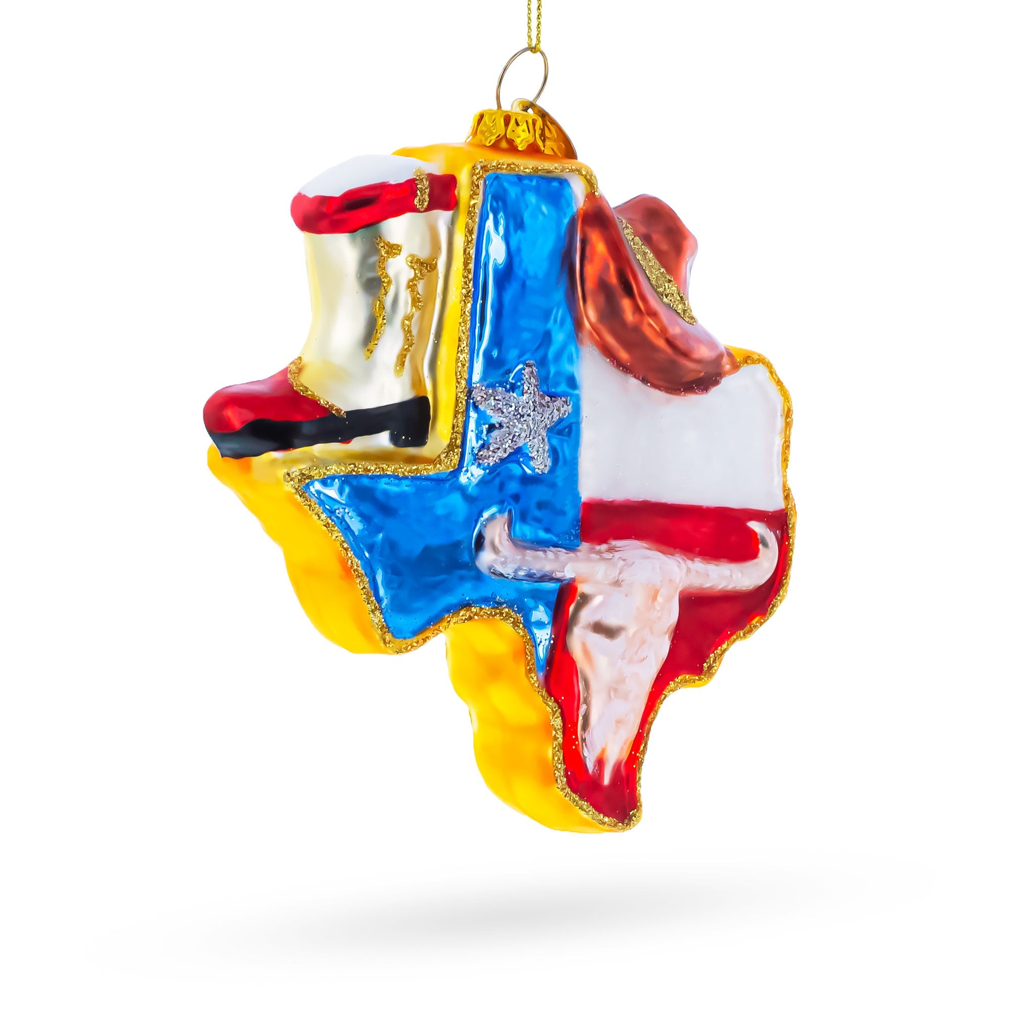 State of Texas Symbols, USA Glass Christmas Ornament BestPysanky