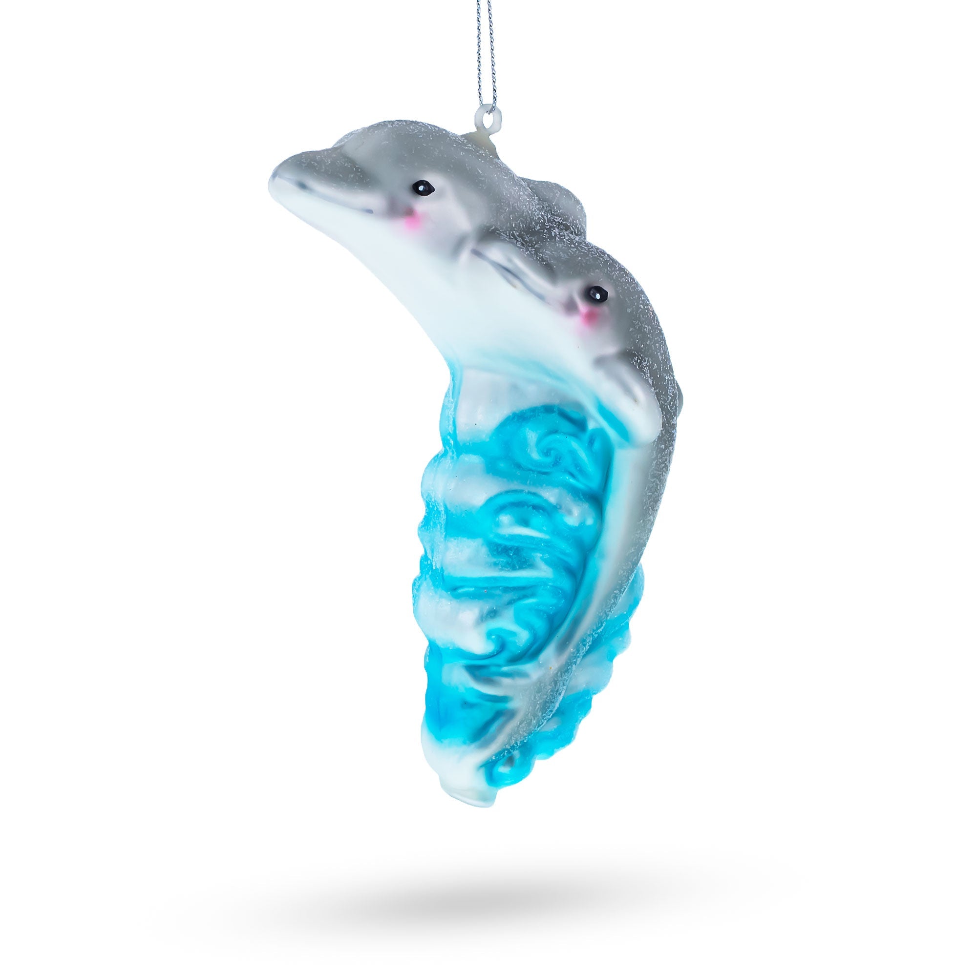 Dolphin Riding the Wave Glass Christmas Ornament