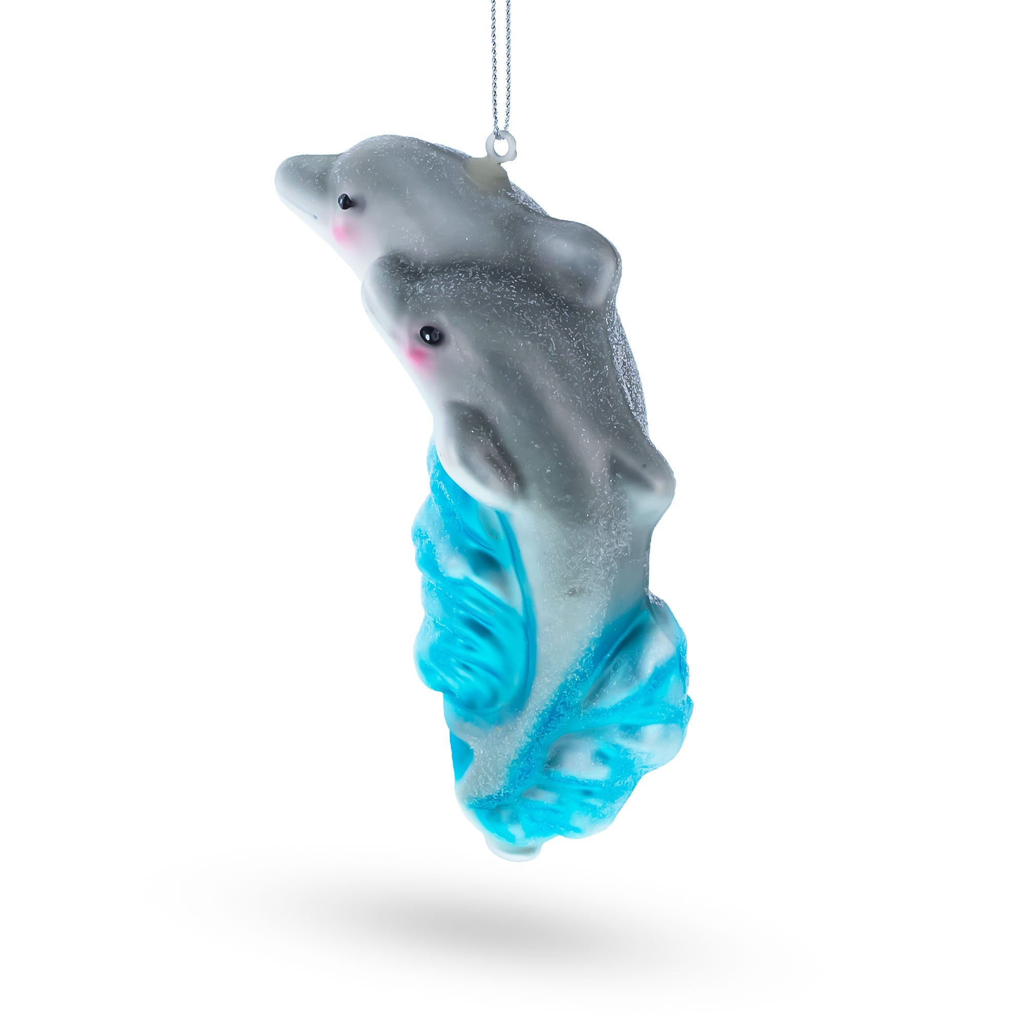 Dolphin Riding the Wave Glass Christmas Ornament