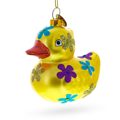 Yellow Duck Glass Christmas Ornament