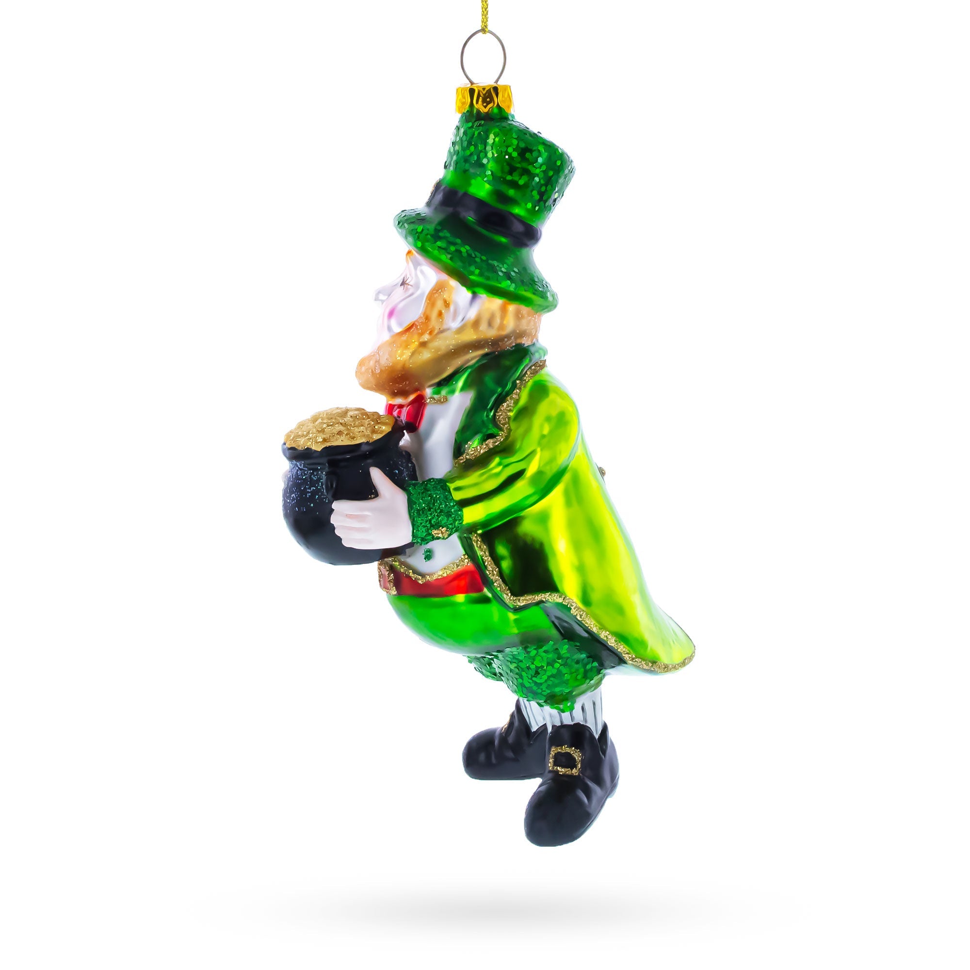 Leprechaun with Pot of Gold Glass Christmas Ornament