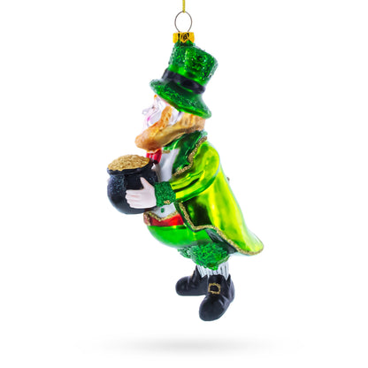 Leprechaun with Pot of Gold Glass Christmas Ornament