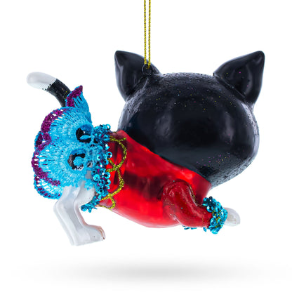 Black Cat Wearing a Dress Glass Christmas Ornament