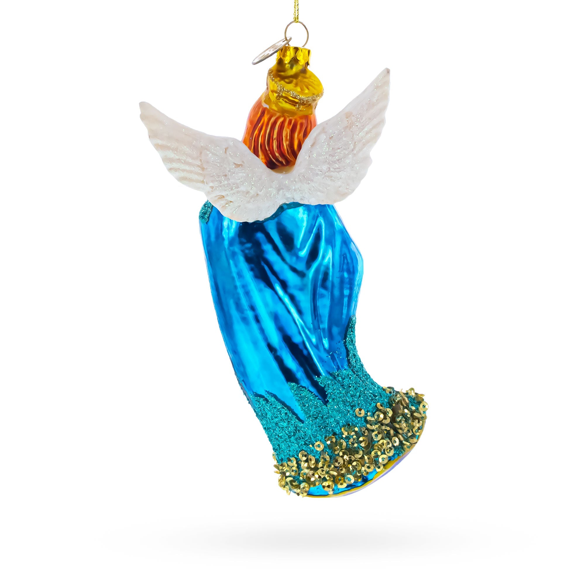 Serene Angel with Basket of Flowers Glass Christmas Ornament