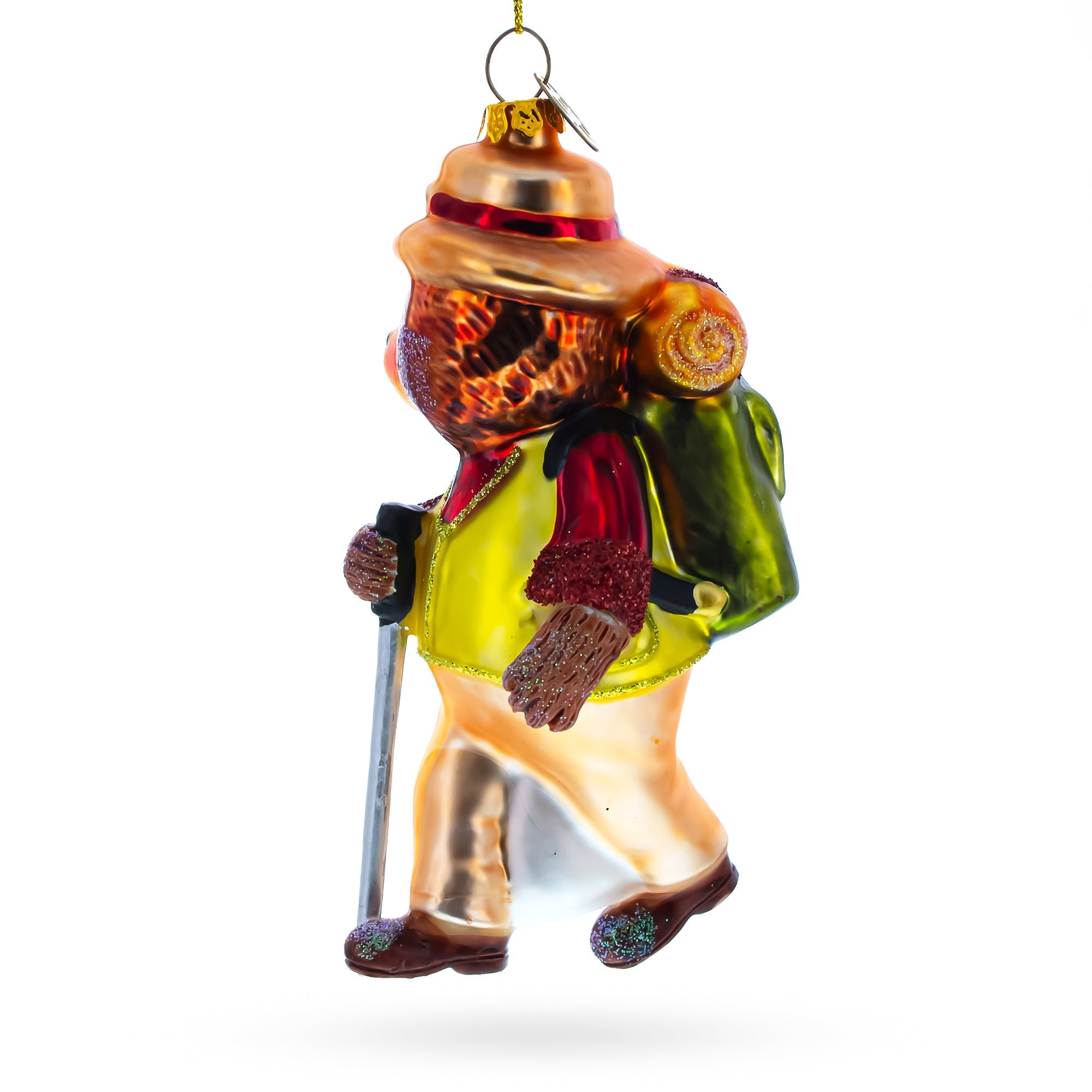 Bear Hiker Glass Christmas Ornament