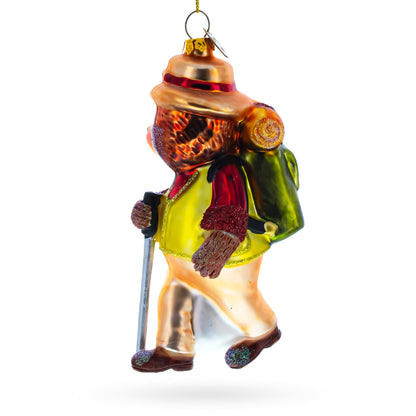 Bear Hiker Glass Christmas Ornament
