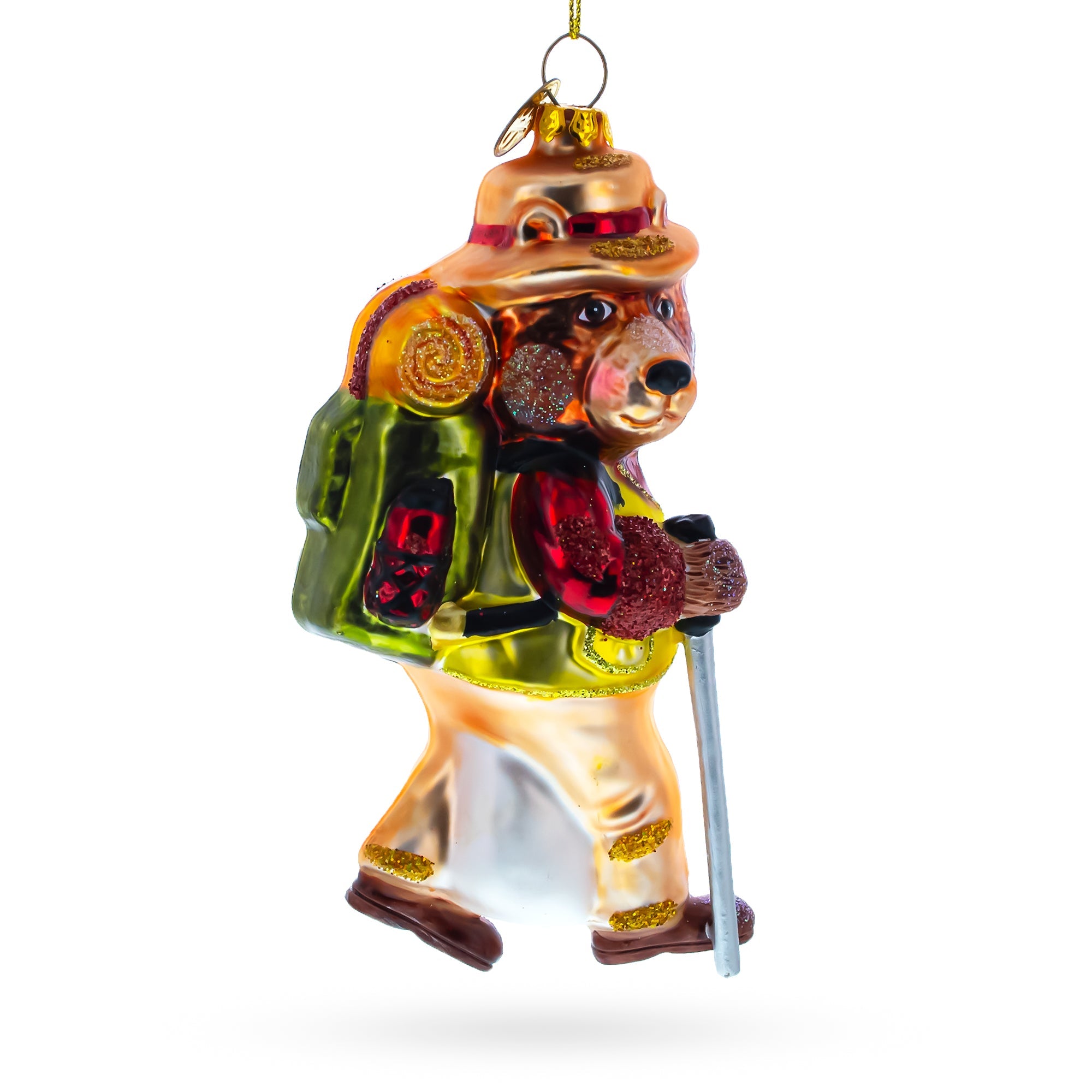 Bear Hiker Glass Christmas Ornament