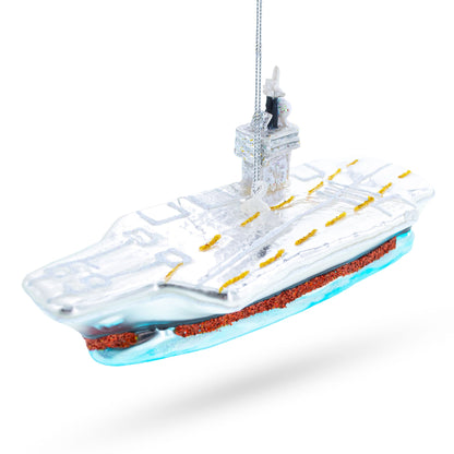 Aircraft Carrier Glass Christmas Ornament