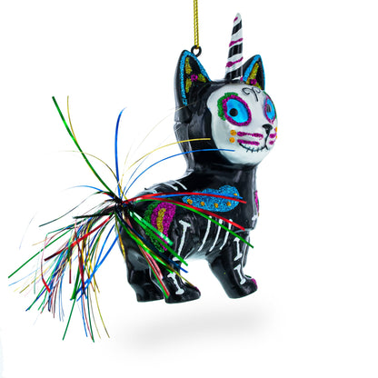 Black Cat on Halloween Glass Christmas Ornament