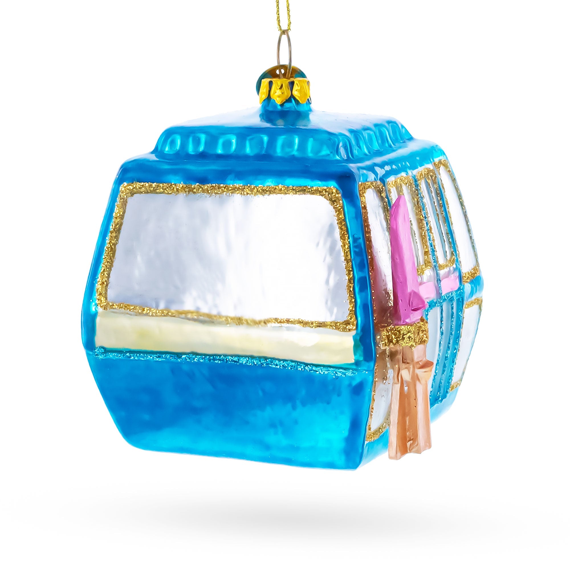 Ski Gondola Cable Car Glass Christmas Ornament
