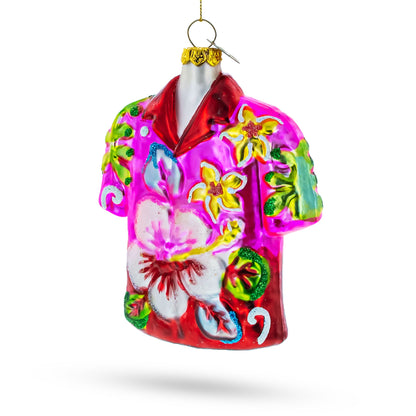 Tropical Short Sleeve Shirt with Flowers Glass Christmas Ornament
