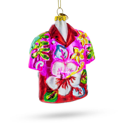 Tropical Short Sleeve Shirt with Flowers Glass Christmas Ornament