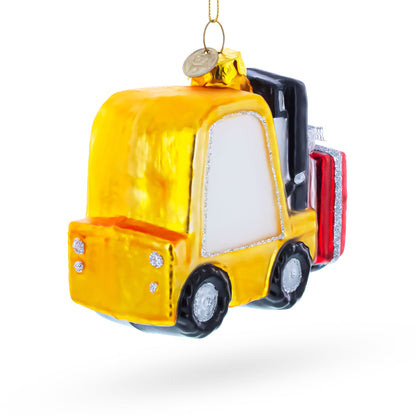 Santa Delivering Gifts with a Forklift Glass Christmas Ornament