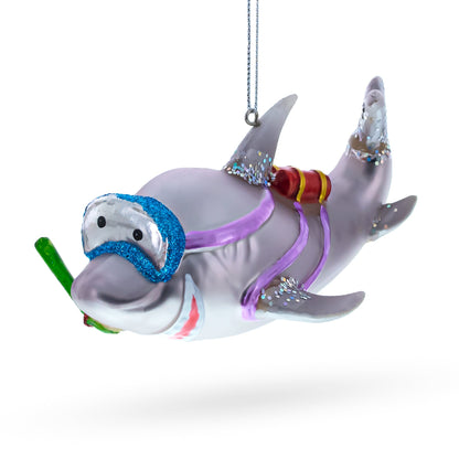 Snorkeling Shark Glass Christmas Ornament