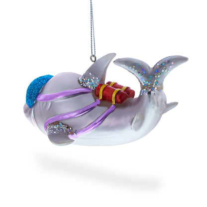 Snorkeling Shark Glass Christmas Ornament