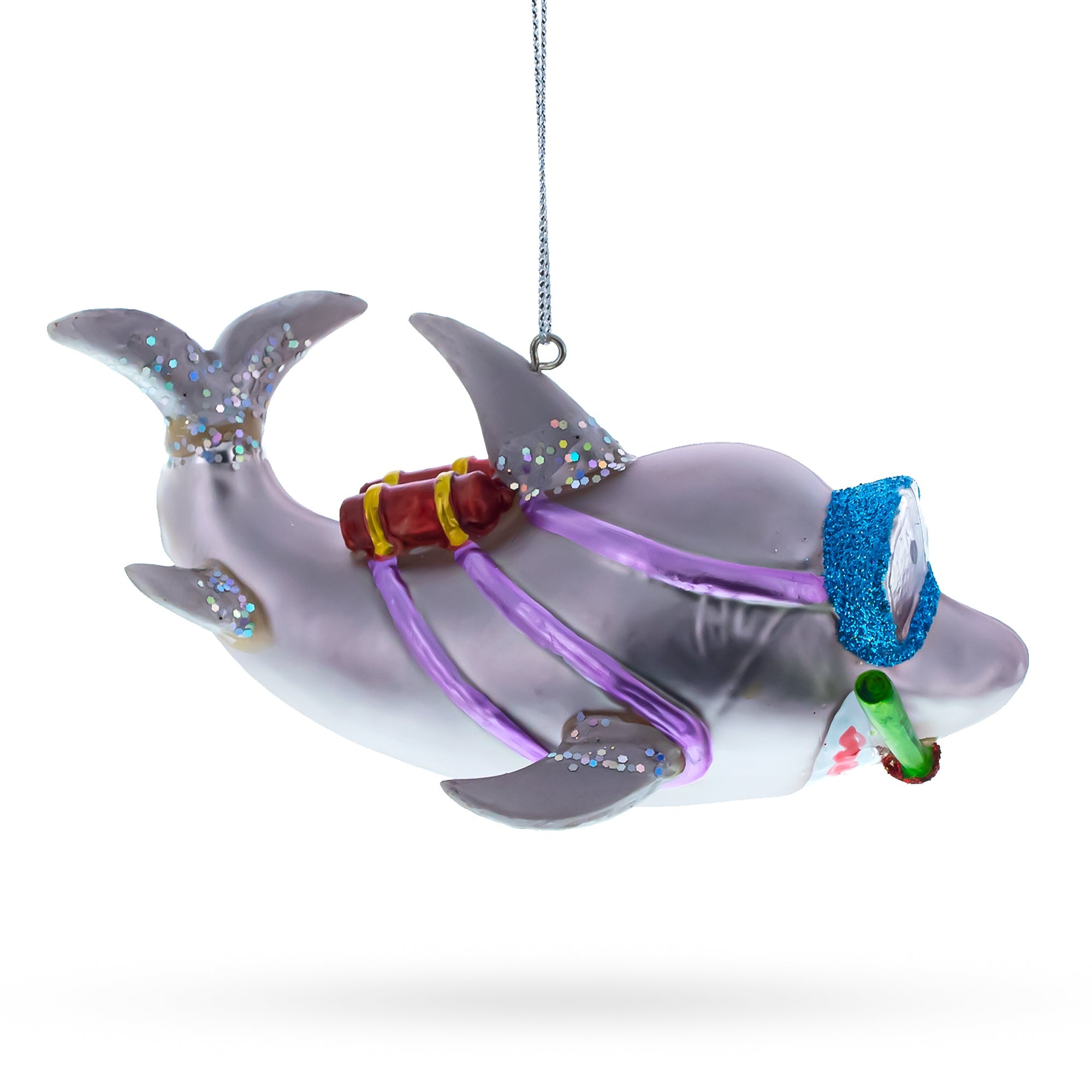 Snorkeling Shark Glass Christmas Ornament