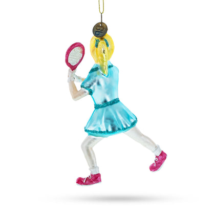 Athletic Girl Playing Tennis Glass Christmas Ornament