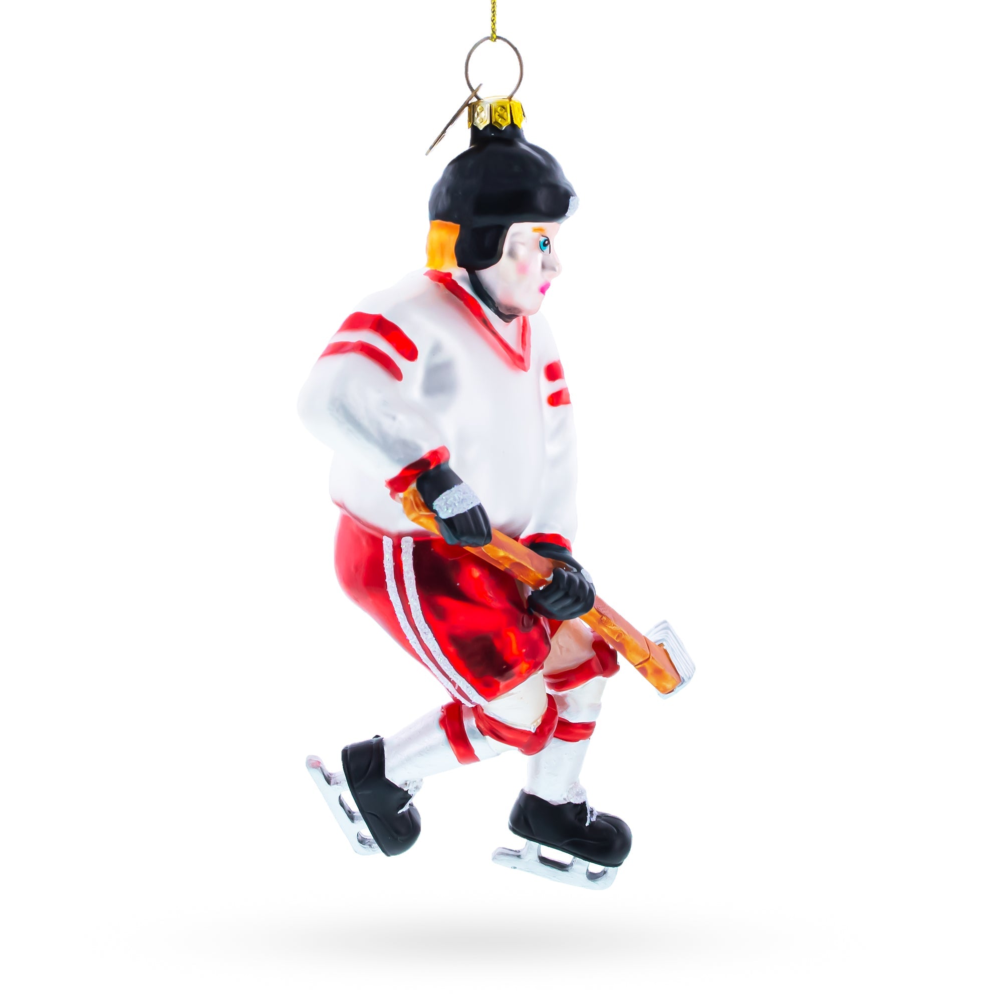 Hockey Player Glass Christmas Ornament