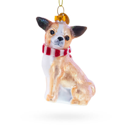 Chihuahua with Striped Scarf Glass Christmas Ornament