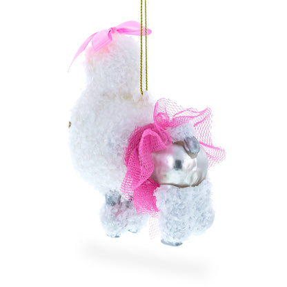 Elegant White Poodle Glass Christmas Ornament