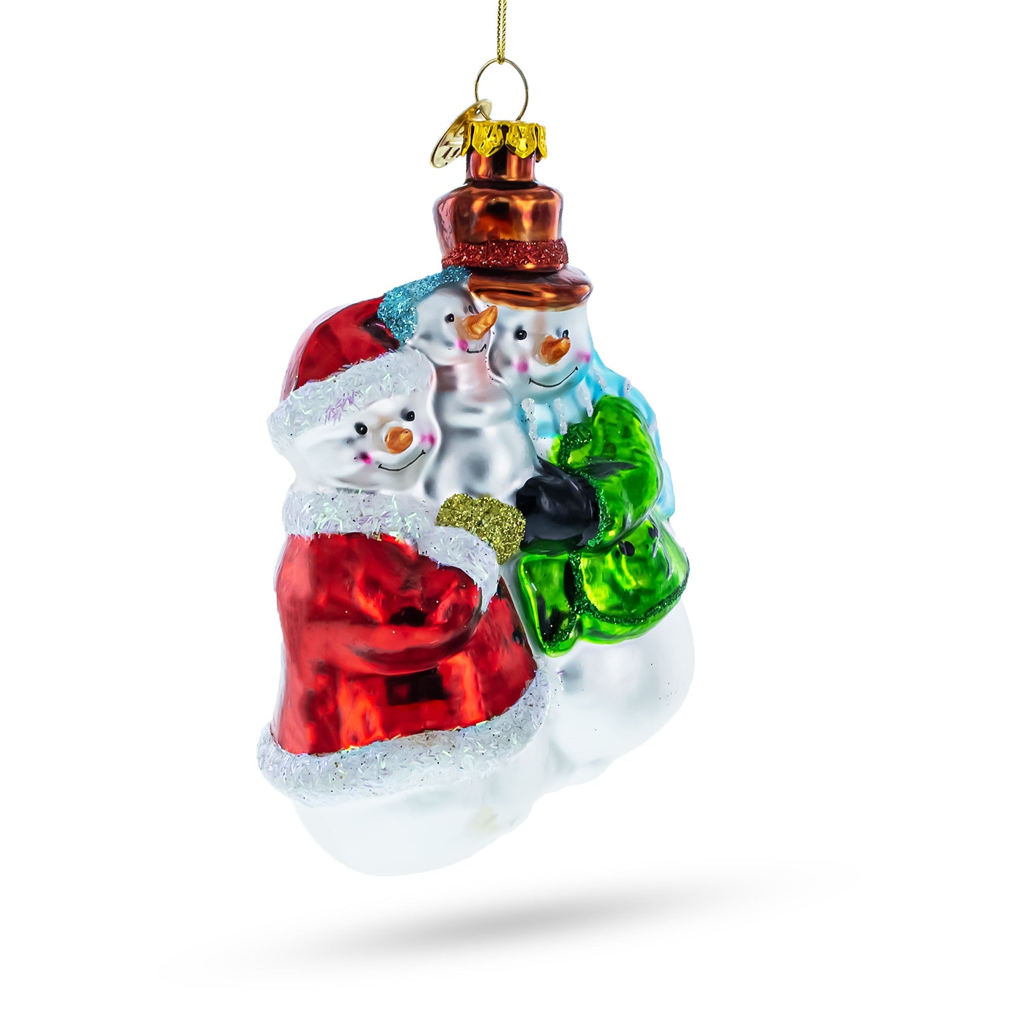 Snowman Family with Baby Glass Christmas Ornament