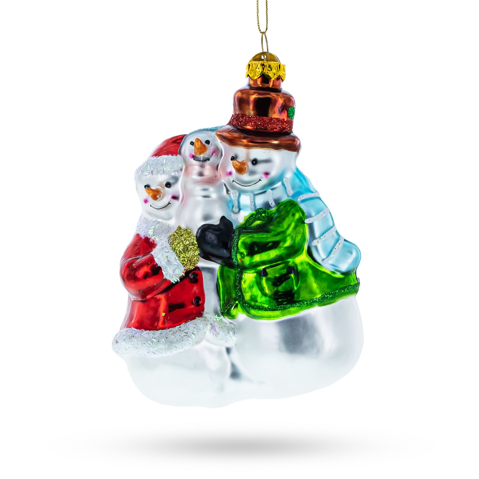 Snowman Family with Baby Glass Christmas Ornament