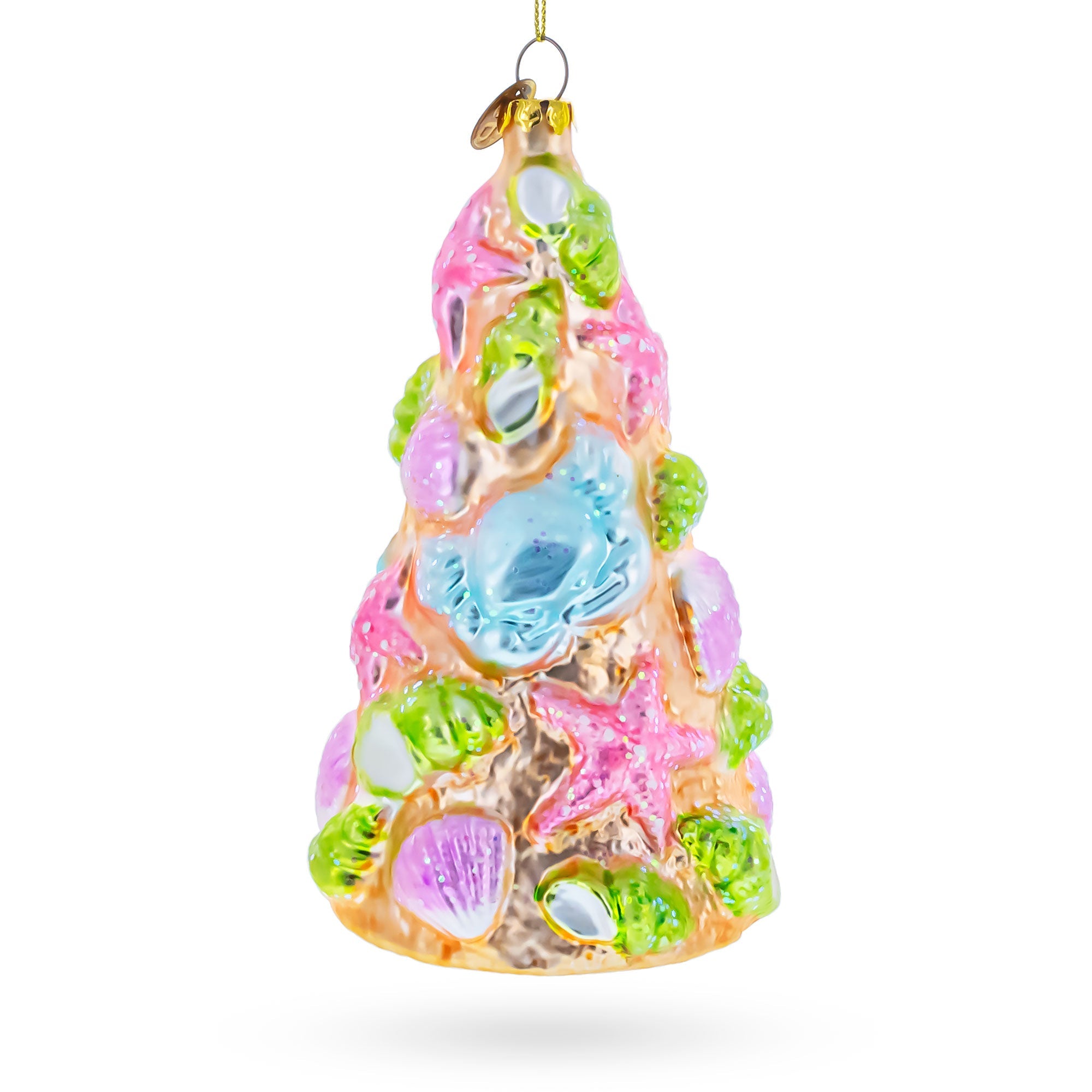 Seashell Christmas Tree Glass Ornament