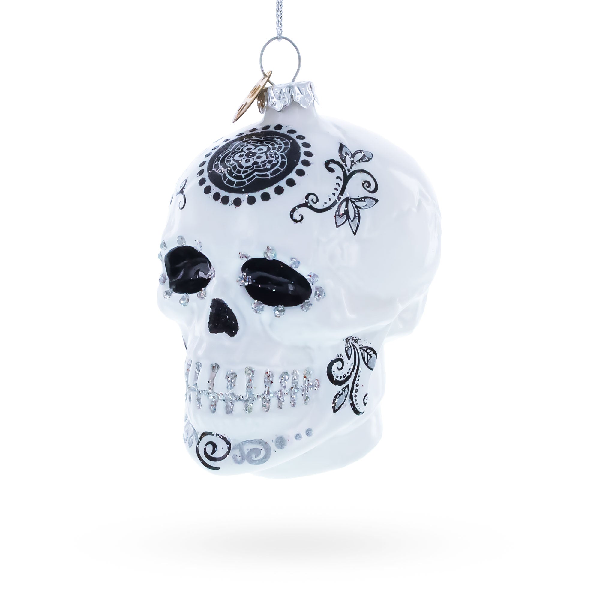 Day of the Dead Sugar Calavera Skull Glass Christmas Ornament