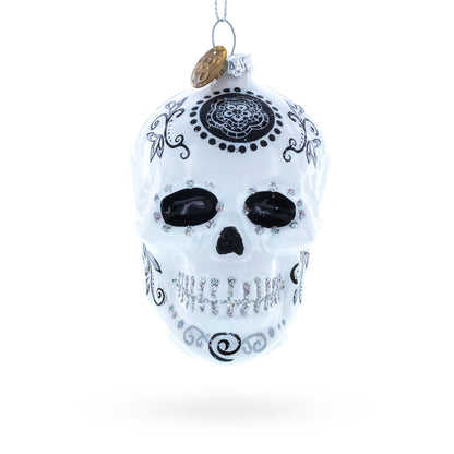 Day of the Dead Sugar Calavera Skull Glass Christmas Ornament