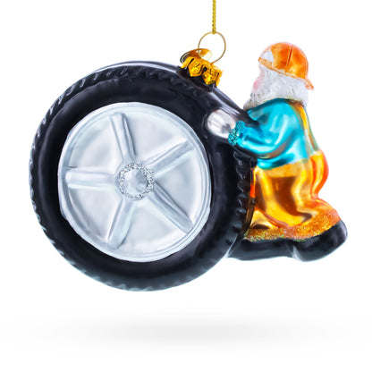 Tire Repair Mechanic Glass Christmas Ornament