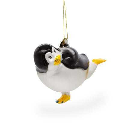 Penguin Skating Glass Christmas Ornament