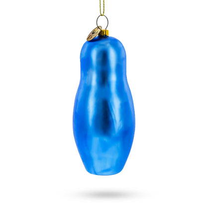 Blue Doll with Flower Glass Christmas Ornament