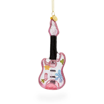 Blossom-Adorned Guitar Glass Christmas Ornament