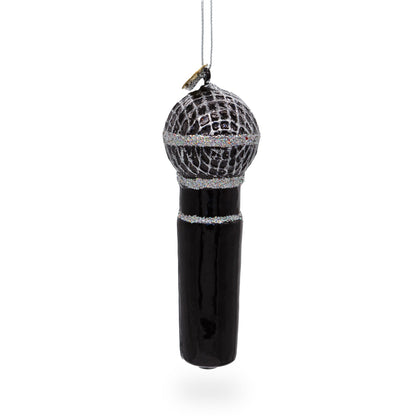 Black Microphone Glass Christmas Ornament