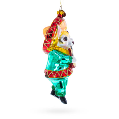 Mariachi Chihuahua Guitarist Glass Christmas Ornament
