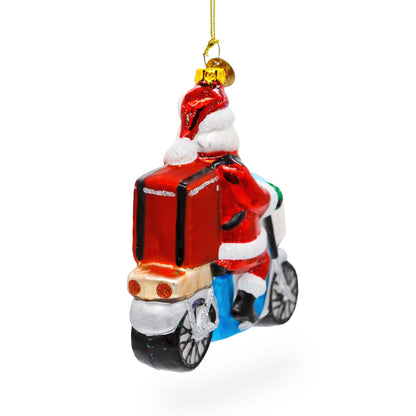 Santa Food Delivery on Scooter Glass Christmas Ornament