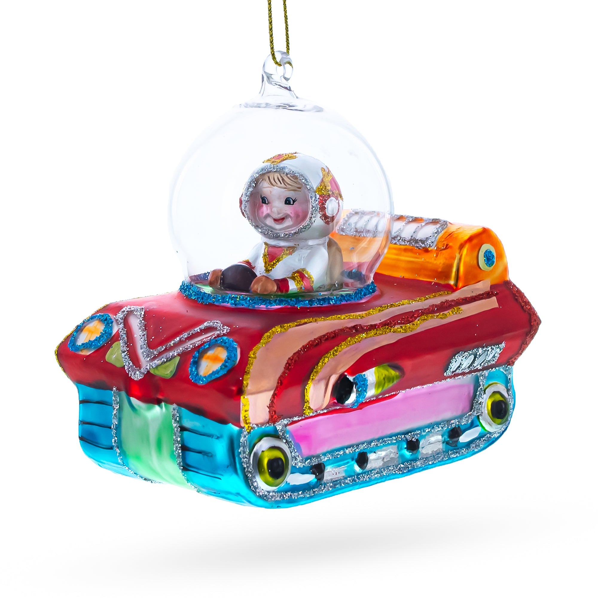 Astronaut in Space Vehicle Glass Christmas Ornament