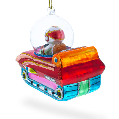 Astronaut in Space Vehicle Glass Christmas Ornament