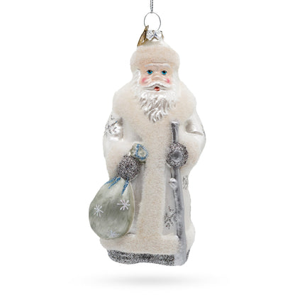 Santa in Elegant White Glass Christmas Ornament