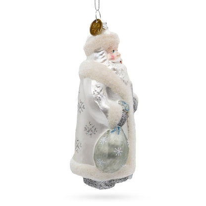 Santa in Elegant White Glass Christmas Ornament